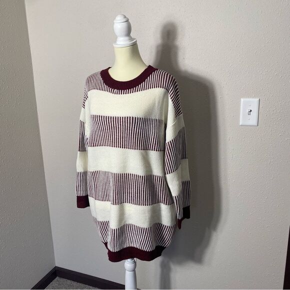 NWT Cupshe Striped Burgundy & White Knit Sweater Tunic / Dress Women's Size M - Picture 13 of 16